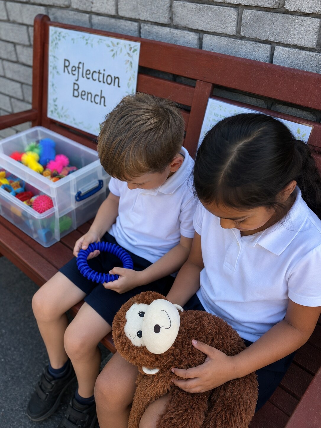 Children finding calm at the Reflection Bench